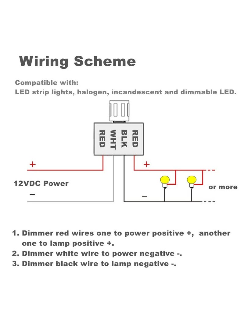 12V 5A DC Light Dimmer Switch, Rotary PWM Dimming Controller for RV, Boat, Truck LED Lights, Compatible with Halogen, Incandescent, Strip Lights - Image 2
