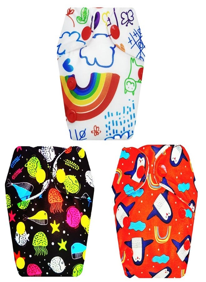 حفاضات قماشية فاخرة من دمبلدو للأطفال حديثي الولادة مع ماصة مدمجة (عبوة من 3 قطع) | ناعمة ولطيفة | قابلة لإعادة الاستخدام والغسل | أزرار كبس قابلة للتعديل | مثالية لفصل الصيف الهندي | من 0 إلى 4 أشهر | للجنسين - Image 1