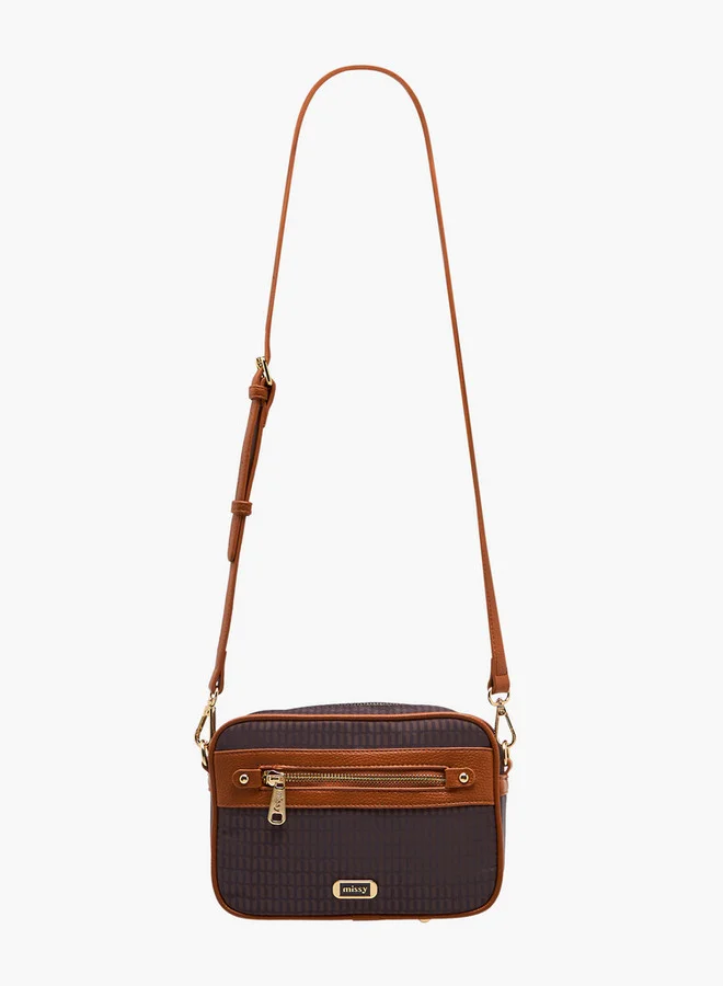 ميسي Women Monogram Print Crossbody Bag with Detachable Strap and Zip Closure