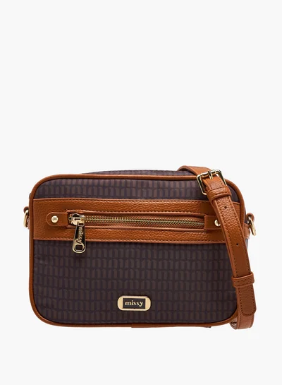 MISSY Women Monogram Print Crossbody Bag with Detachable Strap and Zip Closure