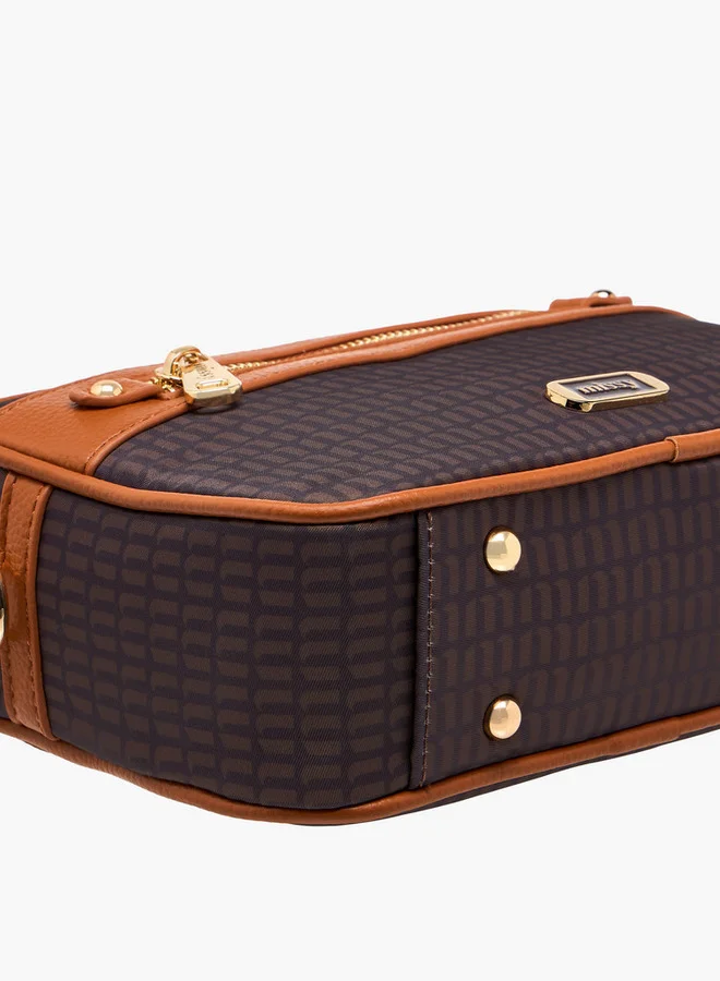 MISSY Women Monogram Print Crossbody Bag with Detachable Strap and Zip Closure
