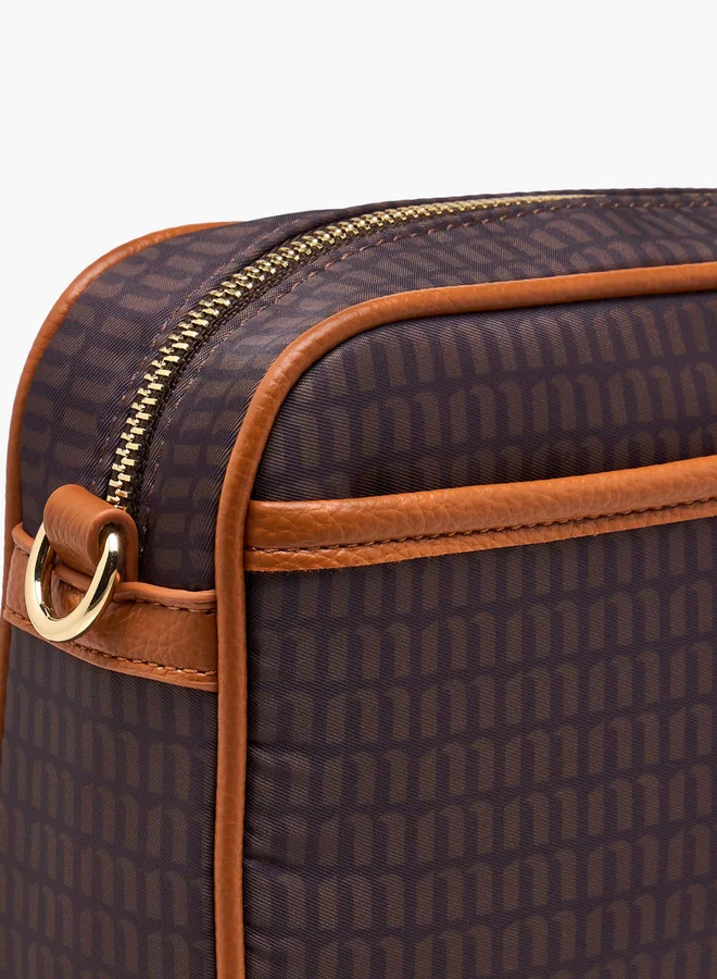 MISSY Women Monogram Print Crossbody Bag with Detachable Strap and Zip Closure