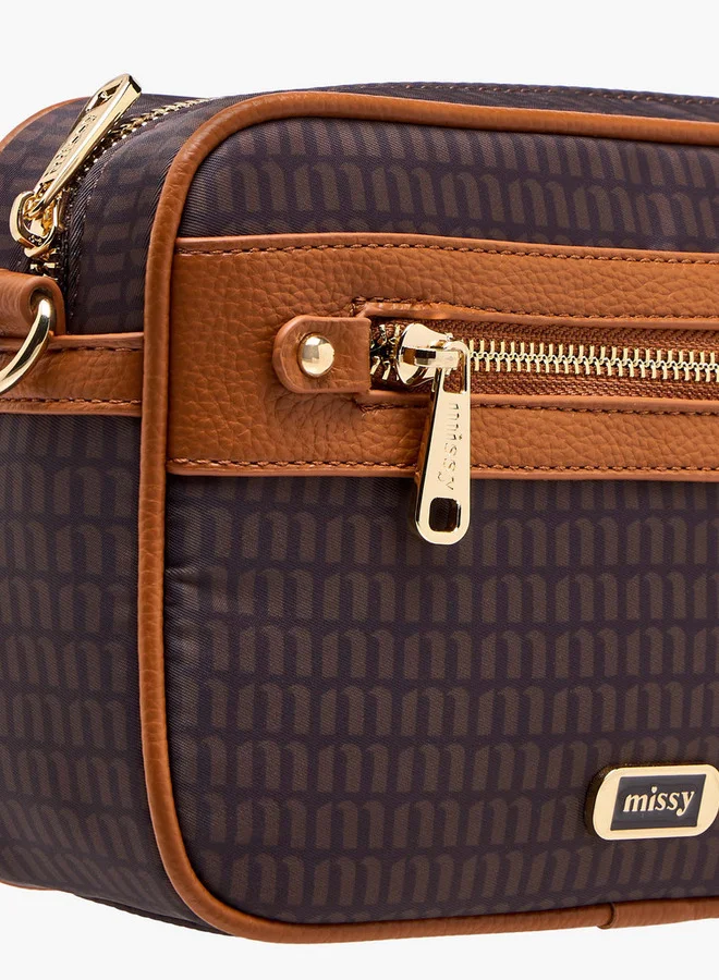 MISSY Women Monogram Print Crossbody Bag with Detachable Strap and Zip Closure