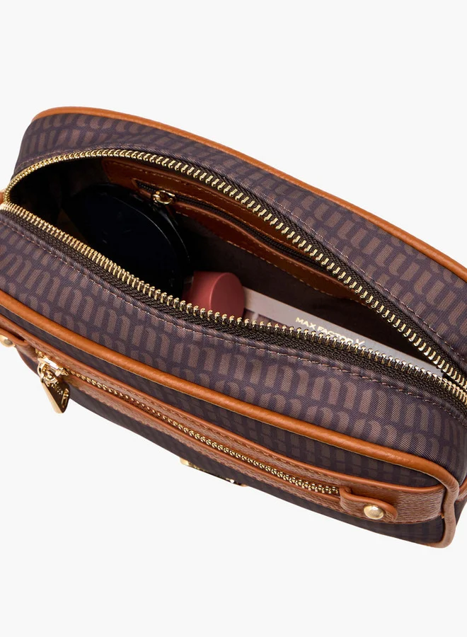 MISSY Women Monogram Print Crossbody Bag with Detachable Strap and Zip Closure