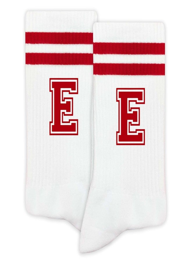 SSQBZU Striped Initial Socks with the Letter ‘E’ in Red, Socks for Adult, Teens, Men&Women, Gifts for Friends, Family, etc., Gifts for Birthday, Back to School, Graduation, Christmas.(229) - Image 1