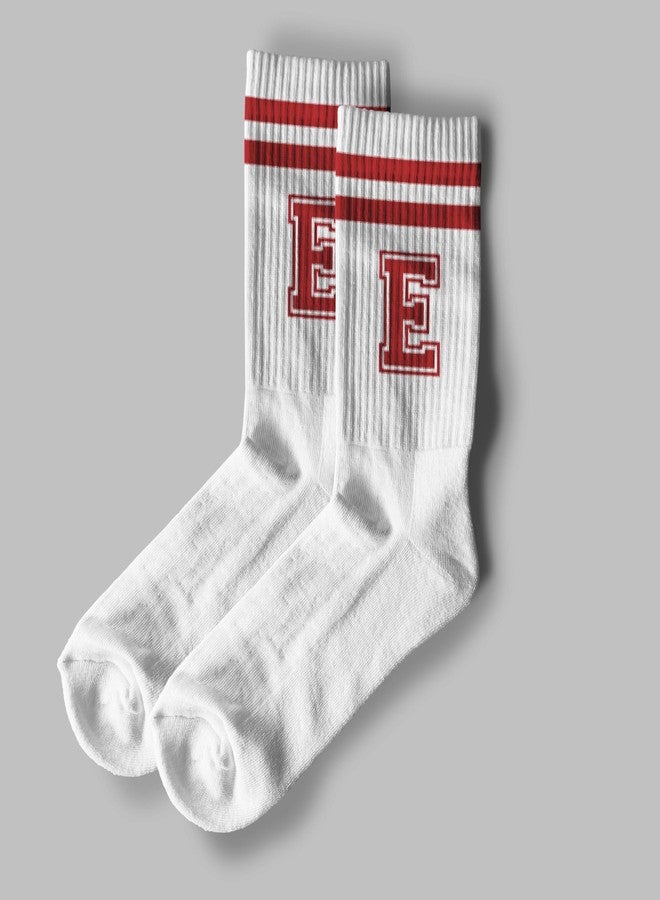 SSQBZU Striped Initial Socks with the Letter ‘E’ in Red, Socks for Adult, Teens, Men&Women, Gifts for Friends, Family, etc., Gifts for Birthday, Back to School, Graduation, Christmas.(229) - Image 2