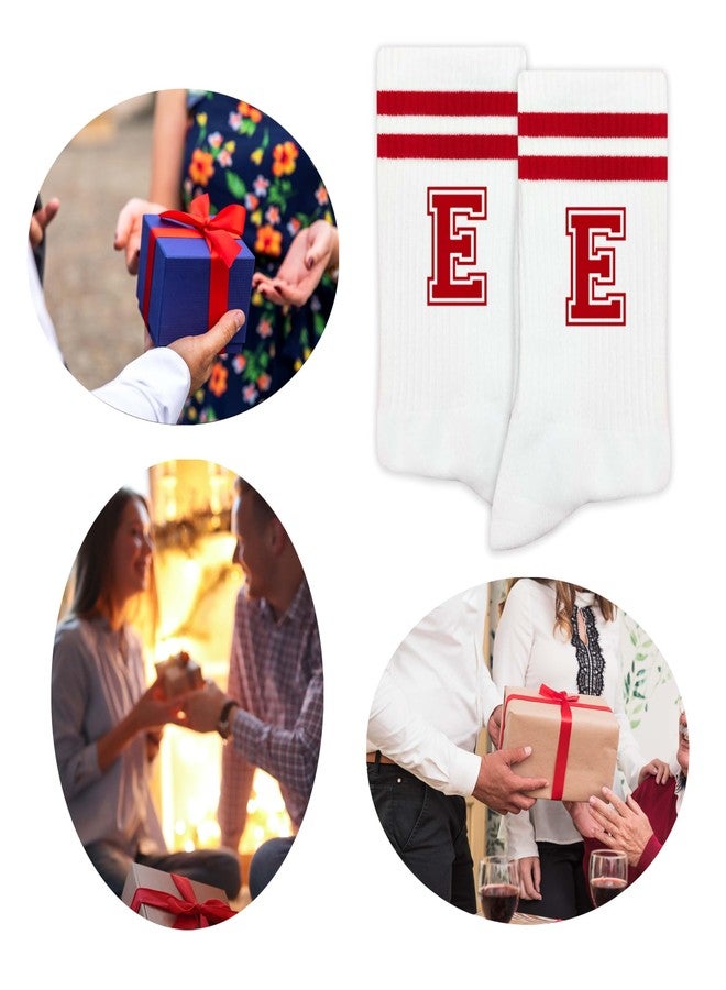 SSQBZU Striped Initial Socks with the Letter ‘E’ in Red, Socks for Adult, Teens, Men&Women, Gifts for Friends, Family, etc., Gifts for Birthday, Back to School, Graduation, Christmas.(229) - Image 5