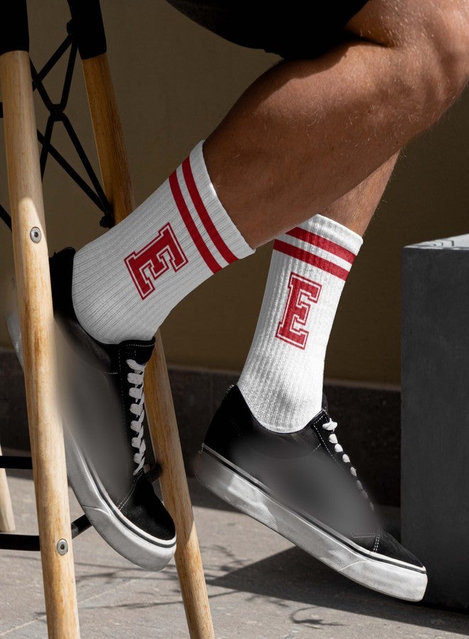 SSQBZU Striped Initial Socks with the Letter ‘E’ in Red, Socks for Adult, Teens, Men&Women, Gifts for Friends, Family, etc., Gifts for Birthday, Back to School, Graduation, Christmas.(229) - Image 3