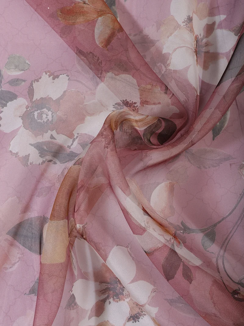 أيه كيه إس Pastel Pink Floral Organza Fabric