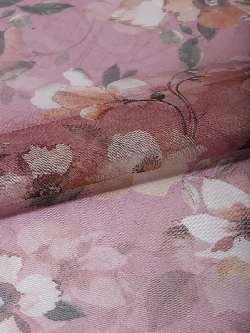 أيه كيه إس Pastel Pink Floral Organza Fabric