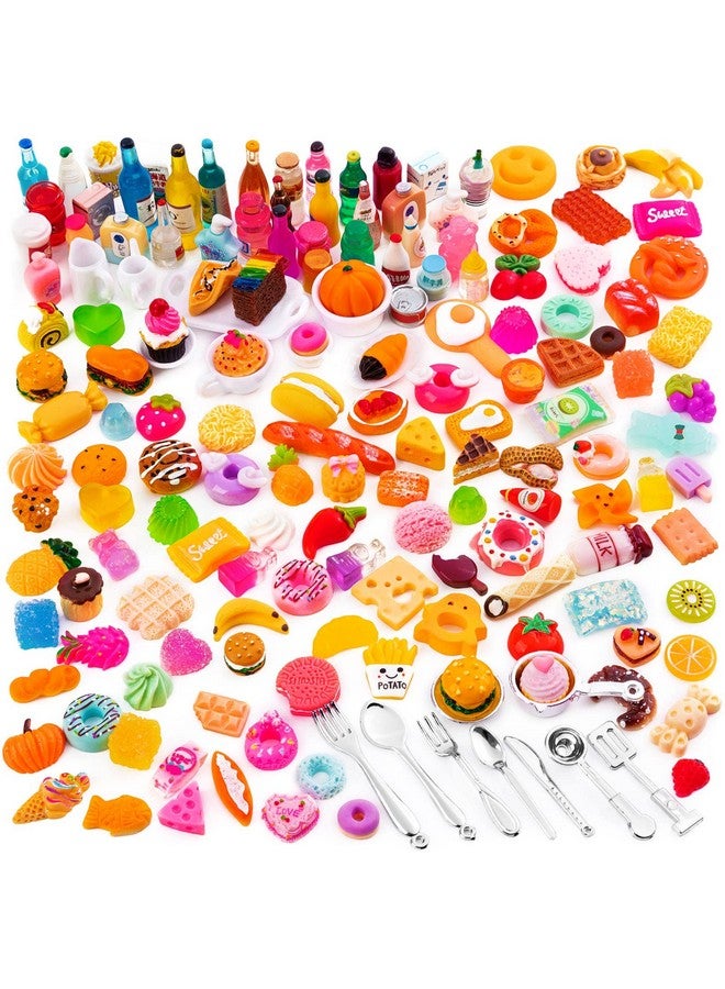FFNIU 160 Pcs Mini Food Toys, Miniature Food Drinks Bottles for Doll Kitchen Pretend Play, Mixed Resin Kitchen Food Cutlery Toys for Adults Teenagers Doll House - Image 1