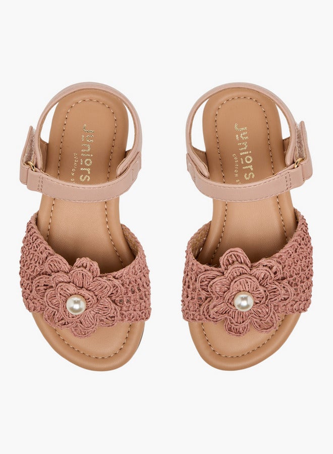 JUNIORS Girls Pearl Embellished Crochet Detail Sandals - Image 2