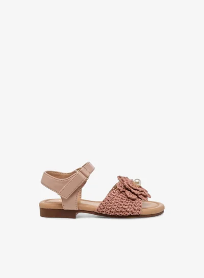 JUNIORS Girls Pearl Embellished Crochet Detail Sandals