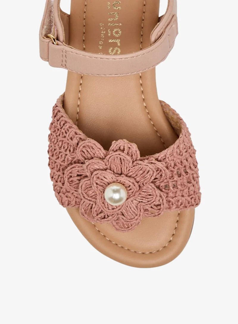 JUNIORS Girls Pearl Embellished Crochet Detail Sandals