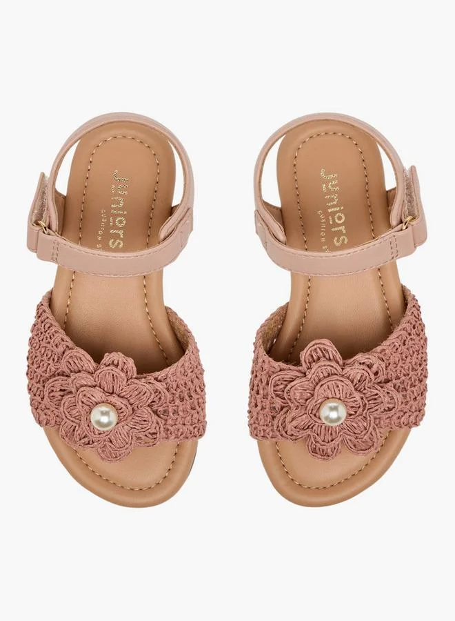 JUNIORS Girls Pearl Embellished Crochet Detail Sandals