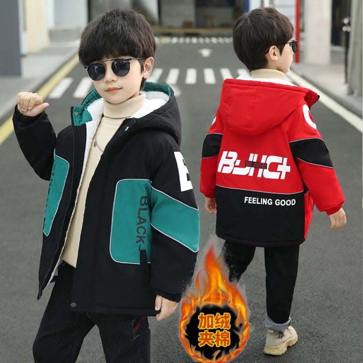 Children'S Clothing Winter Clothing Plus Velvet Coat Korean Version Of The Big Boys Handsome Thick Trench Coat In The Long - Image 2