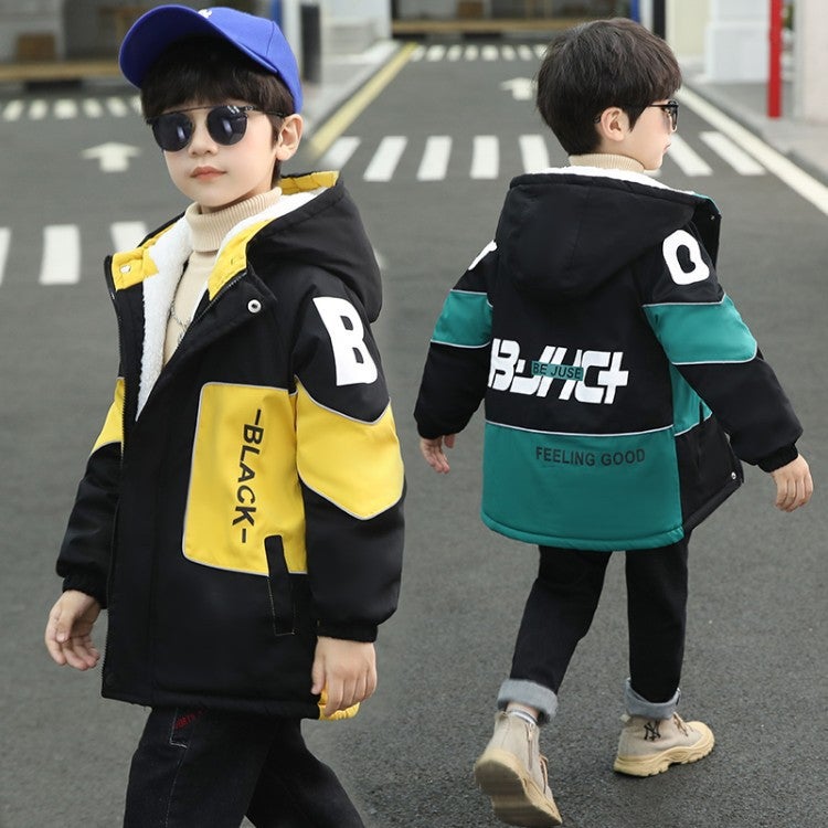 Children'S Clothing Winter Clothing Plus Velvet Coat Korean Version Of The Big Boys Handsome Thick Trench Coat In The Long - Image 4