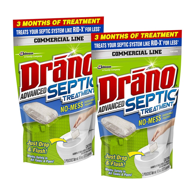 Drano Advanced Septic Tank Treatment, Prevents Septic Backup from Solid Waste, Paper, Oil, and Grease, 3 Pouches, 4.5 oz (Pack of 2) - Image 1