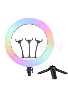 45cm Portable Soft LED Ring Light with 16 Color RGB Lights and 3 Mobile Phone Holders and a Mini Tripod for YouTube Recording, InstaReel, Live Streaming, Makeup Videos