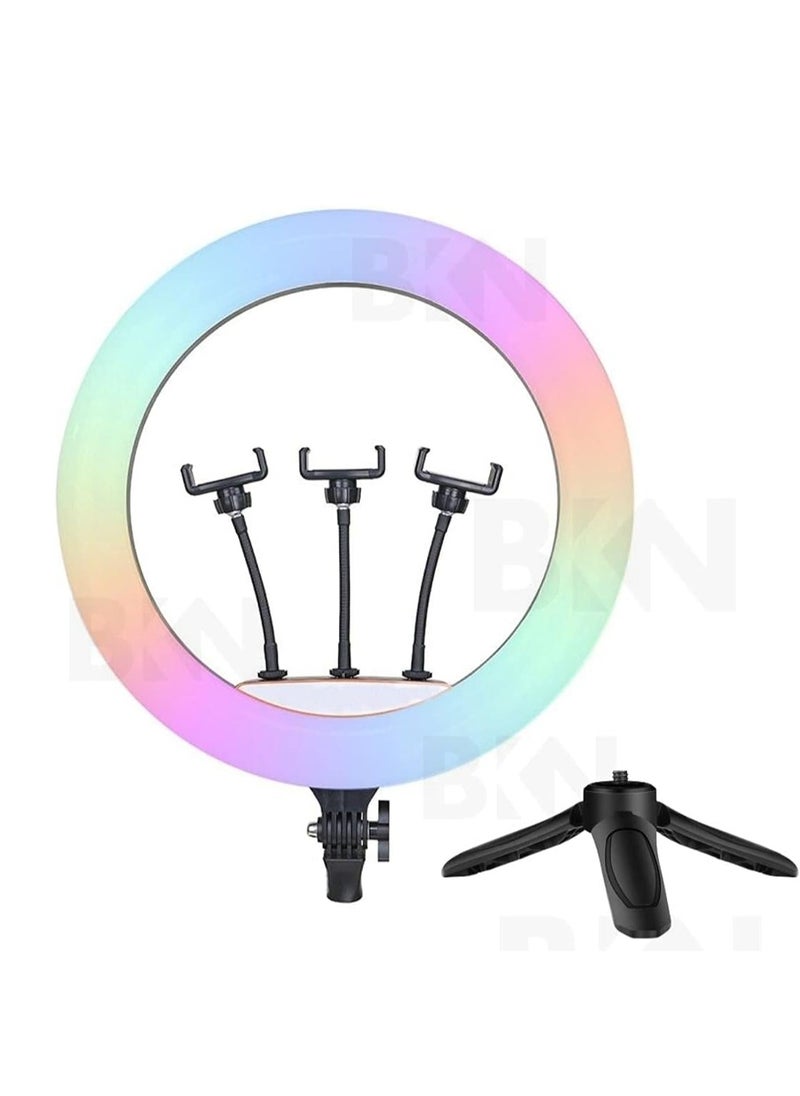 Generic - 45cm Portable Soft LED Ring Light with 16 Color RGB Lights and 3 Mobile Phone Holders and a Mini Tripod for YouTube Recording, InstaReel, Live Streaming, Makeup Videos - Image 1