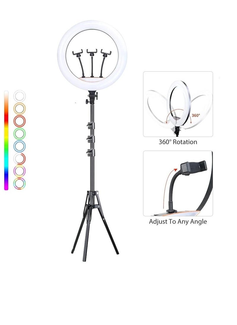Generic - 45cm Portable Soft LED Ring Light with 16 Color RGB Lights and 3 Mobile Phone Holders and a Mini Tripod for YouTube Recording, InstaReel, Live Streaming, Makeup Videos - Image 1