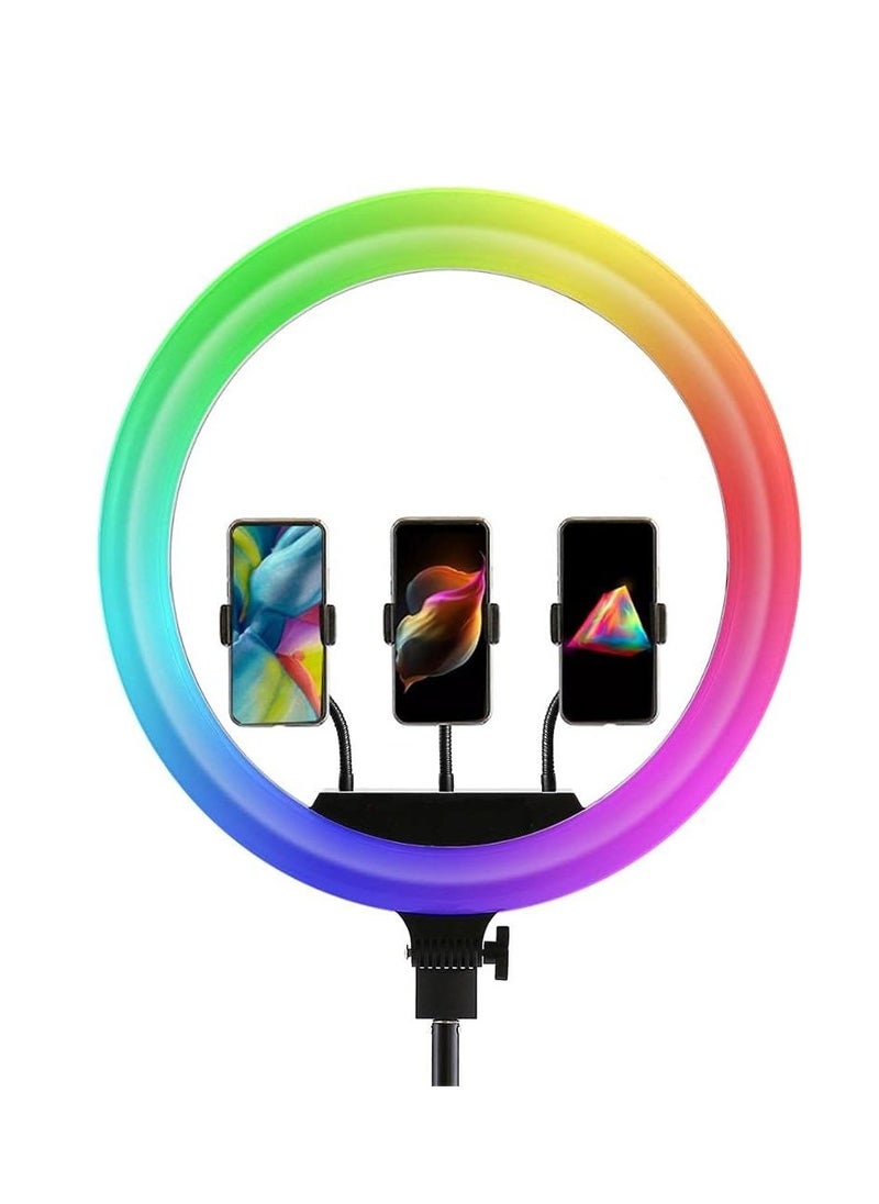 Generic - 45cm Portable Soft LED Ring Light with 16 Color RGB Lights and 3 Mobile Phone Holders and a Mini Tripod for YouTube Recording, InstaReel, Live Streaming, Makeup Videos - Image 1