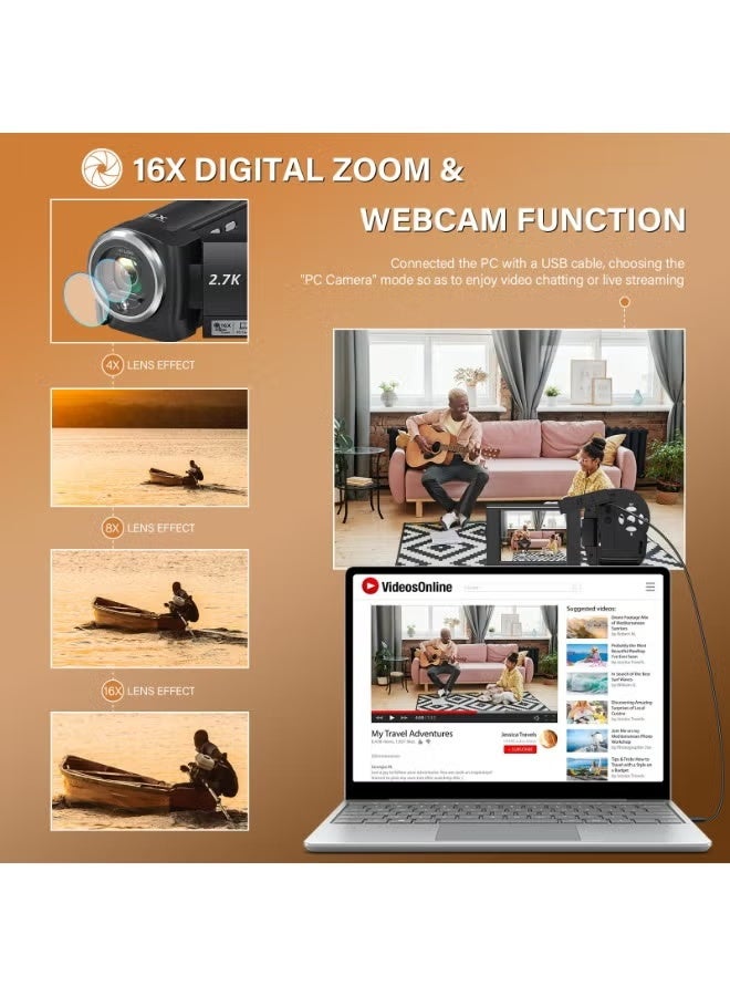 ZONBON Portable 2.7K 56MP Camera | 16x Zoom + Dual Batteries + LED Lighting | Versatile for YouTube Live Streaming / Traveling / Meetings - Image 5