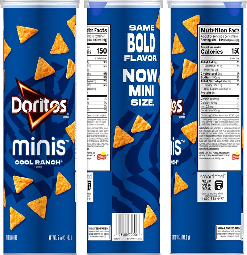 MINIS Doritos Minis Cool Ranch Tortilla Chips, 5.12 Oz Canister - Image 2