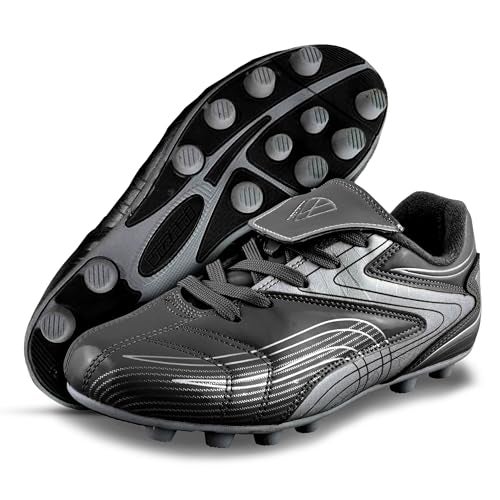 Vizari Striker FG Soccer Shoes | Firm Ground Cleats for Outdoor Surfaces and Fields | Lightweight and Easy to wear Youth Outdoor Soccer Cleats | Black/Silver | 3 Little Kid - Image 4