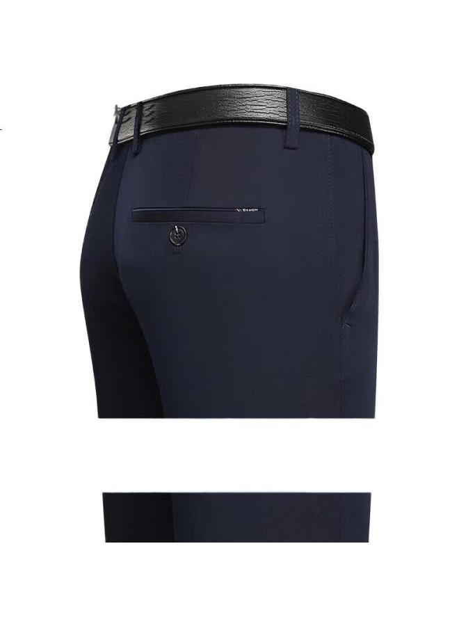 FIRS Casual Pants For Men, High-Waist Business Style, Spring And Autumn, Straight-Leg Loose-Fit Trousers For Middle-Aged And Elderly, Navy Blue, Size 35 - Image 1