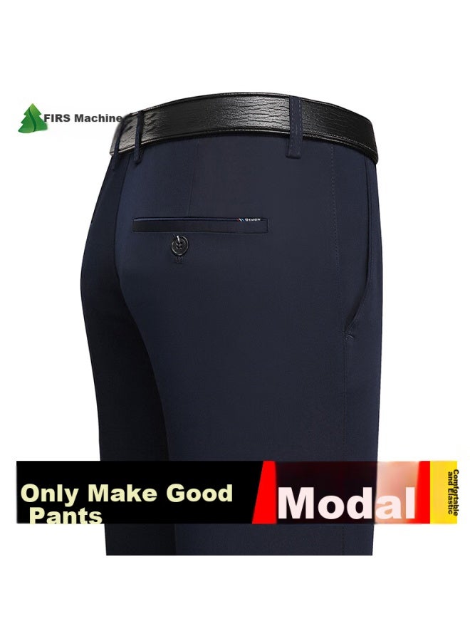 Firs Casual Pants For Men, High-waist Business Style, Spring And Autumn, Straight-leg Loose-fit Trousers For Middle-aged And Elderly, Navy Blue, Size 35 - Image 1