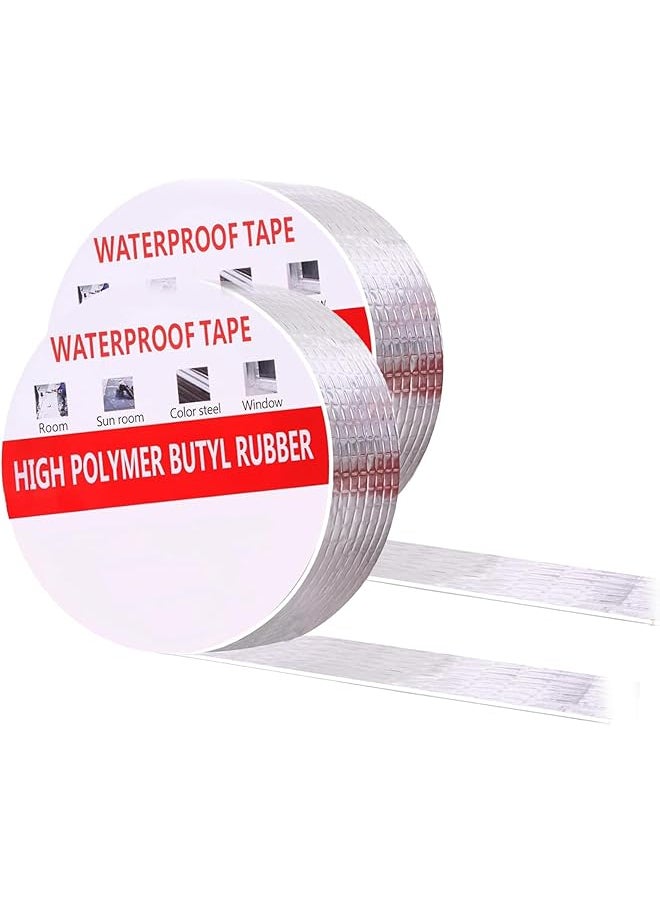 PROMASS - promass Butyl Waterproof Fireproof Tape, 2 Rolls 2" X 16.4'L - Plumbers Tape and Aluminum Tape for RV Repair, Boat, Pipe Sealing, Window, Roof Leak Repair, PVC Ducts, Cement Floors - Image 1