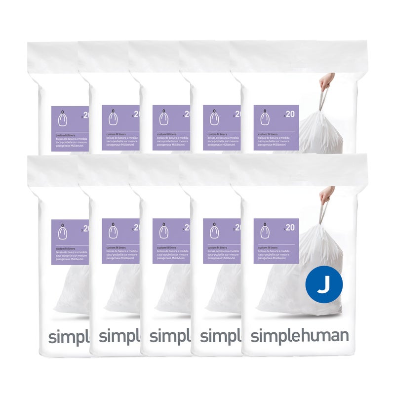 simplehuman Code J 200 Count, Dispenser Pack Custom Fit Liners, Drawstring Trash Bags, 30-45 Liter / 8-12 Gallon, White - Image 1