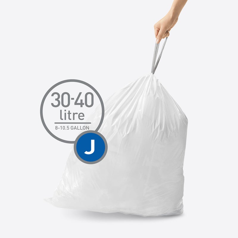 simplehuman Code J 200 Count, Dispenser Pack Custom Fit Liners, Drawstring Trash Bags, 30-45 Liter / 8-12 Gallon, White - Image 2