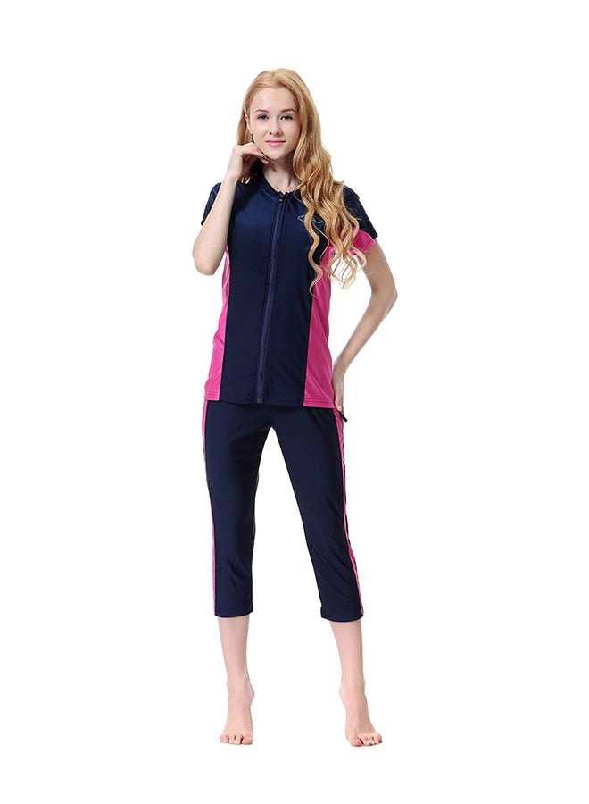 Burkinis Islamic Swimwear Navy Pink Chain Closure Modest Beachwear for Women Daily Use - Image 3