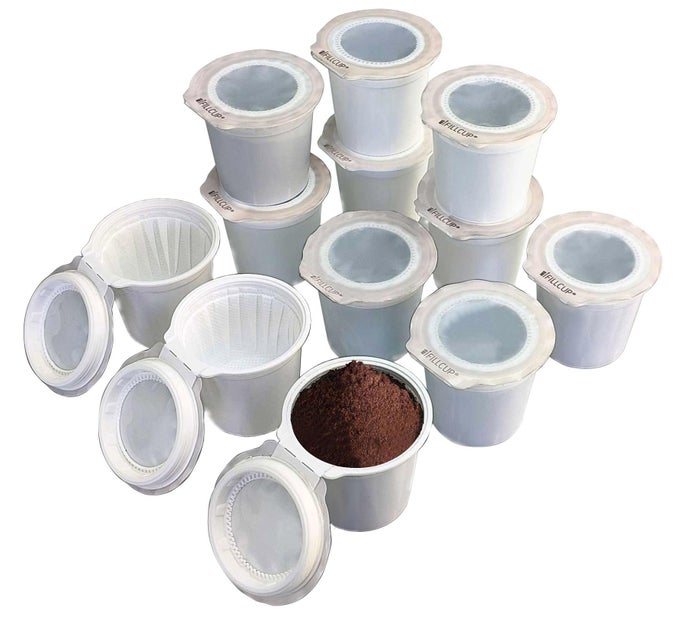 REFILLABLE K CUPS HOLD 50 MORE COFFEE FOR RICHER LARGER BREW UNIVERSAL K CUP BREWER COMPATIBILITY GOLD MEDAL CHAMPION SPONSOR REUSABLE UP TO 5 TIMES 240 PACK WHITE