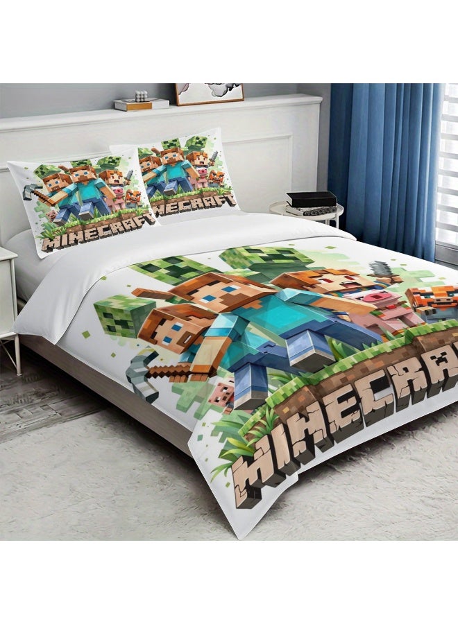 ماين كرافت طقم مفروشات بنمط إبداعي من ثلاث قطع مع ملاءات بوليستر ناعمة من الألياف الدقيقة ، بما في ذلك غطاء لحاف وغطاء وسادة (غطاء لحاف مقاس 150 سم × 200 سم) - Image 4