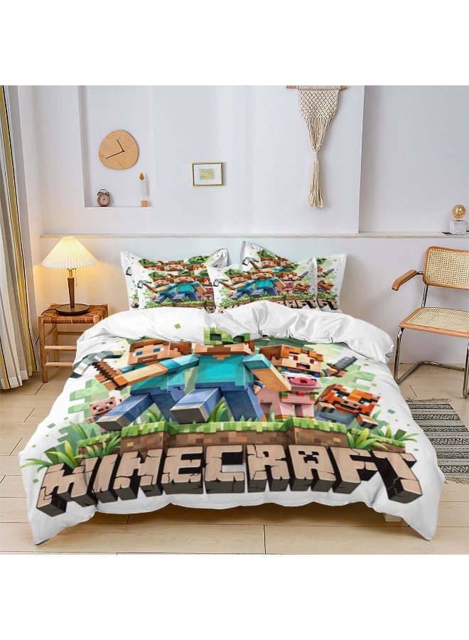 ماين كرافت طقم مفروشات بنمط إبداعي من ثلاث قطع مع ملاءات بوليستر ناعمة من الألياف الدقيقة ، بما في ذلك غطاء لحاف وغطاء وسادة (غطاء لحاف مقاس 150 سم × 200 سم) - Image 5