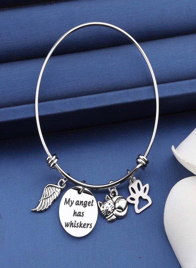 bobauna Pet Memorial Keychain My Angel Has Whiskers Pet Loss Jewelry Sympathy Loss Of Cat Gift For Cat Lover Family Friend (cat whiskers bracelet) - Image 3