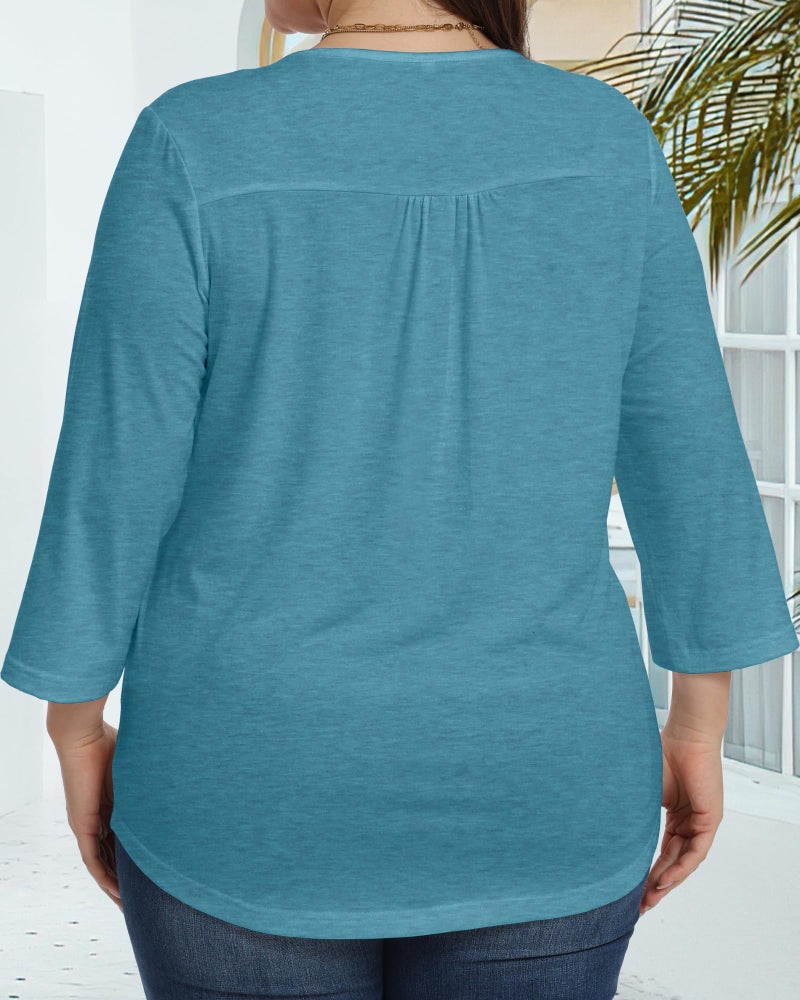 JOELLYUS Womens Plus Size Tops 3/4 Sleeve Shirts Casual Roundneck Tunics Top Pleated Spring Summer Blouse(White, 3XL) - Image 5