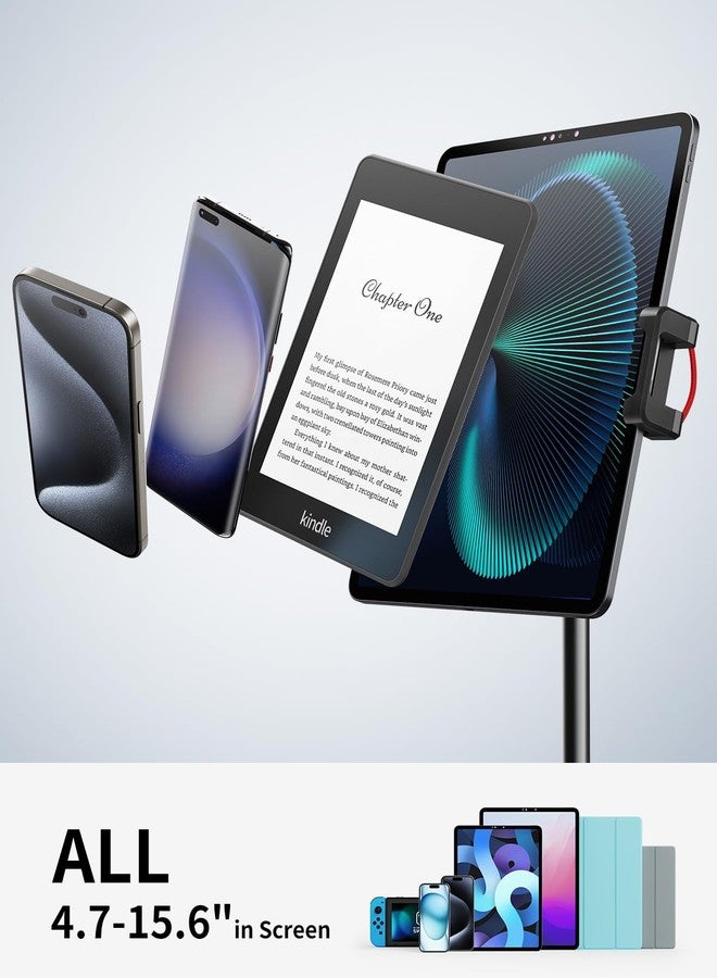 SAIJI Tablet Stand Holder, Height Adjustable Portable Monitor Stand, 360 Degree Rotating, Aluminum Alloy Cradle Mount Dock for 4.7"-15.6" Screen iPhone Samsung, iPad, Kindle, eBook Reader(Black) - Image 3