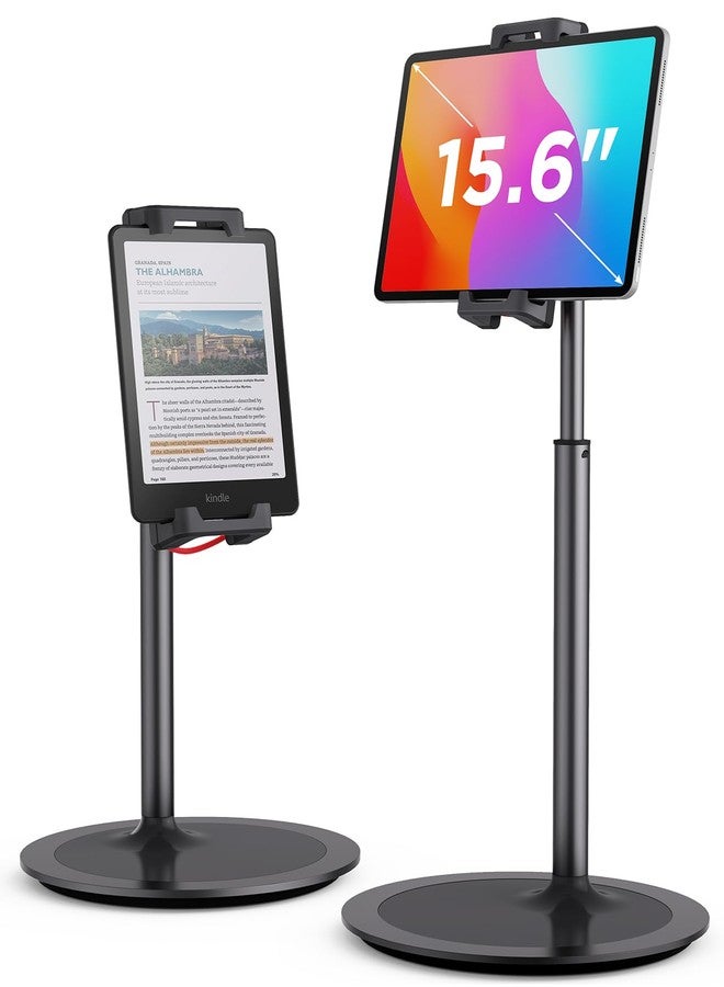 SAIJI Tablet Stand Holder, Height Adjustable Portable Monitor Stand, 360 Degree Rotating, Aluminum Alloy Cradle Mount Dock for 4.7"-15.6" Screen iPhone Samsung, iPad, Kindle, eBook Reader(Black) - Image 1