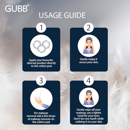 GUBB Hypoallergenic 100% Cotton Pads For Face Cleansing & Makeup Removal - Made of pure cotton | Safe for skin | Suitable for Women | Deep cleansing | Round shape, Non Woven - 100 Makeup Remover Pads, Pack Of 4 - Image 5