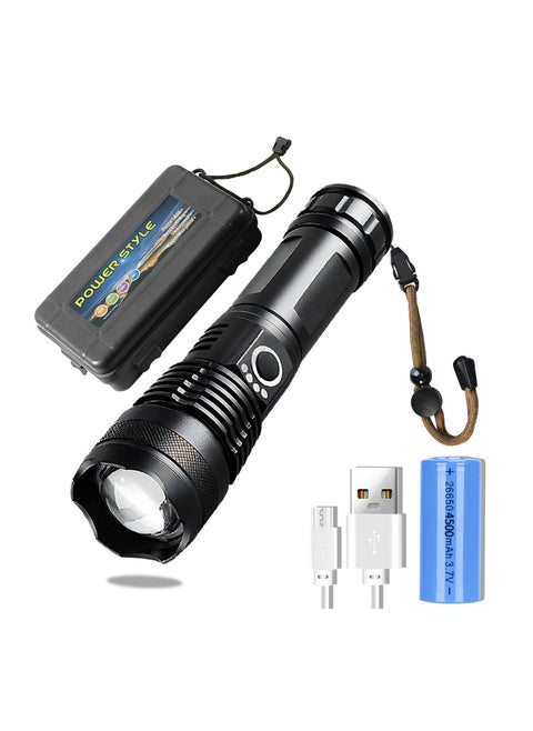 Portable Rechargeable Handheld Flashlight with Box Thermostat Super Bright LED Flashlight Waterproof Zoomable 1500 Lumens Flashlight Battery Included