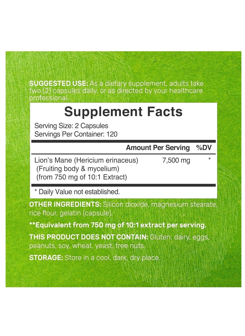 DEAL SUPPLEMENT - مكمل مستخلص فطر Lions Mane، 7500 مجم، 240 كبسولة - مصدر نشط للفواكه والفطر - منشط للذهن الطبيعي، غني بالسكريات - غير معدل وراثيًا - Image 1