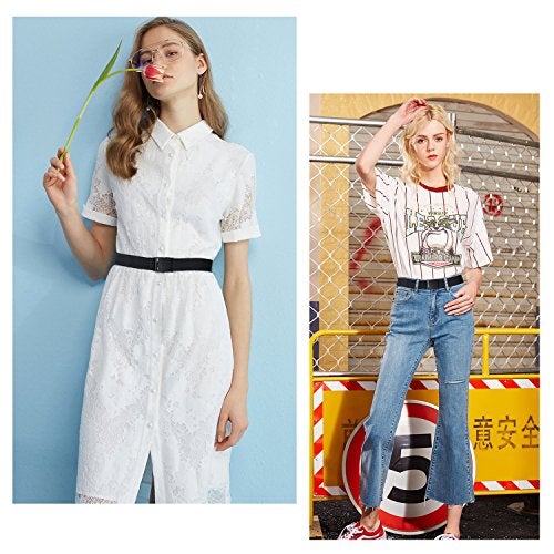 JASGOOD No Show Stretch Belt for Women Easily Adjustable Elastic Flat Buckle Belt - Image 4