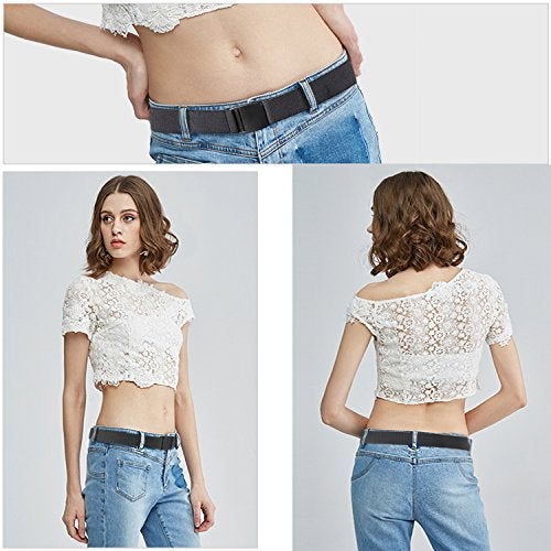 JASGOOD No Show Stretch Belt for Women Easily Adjustable Elastic Flat Buckle Belt - Image 3