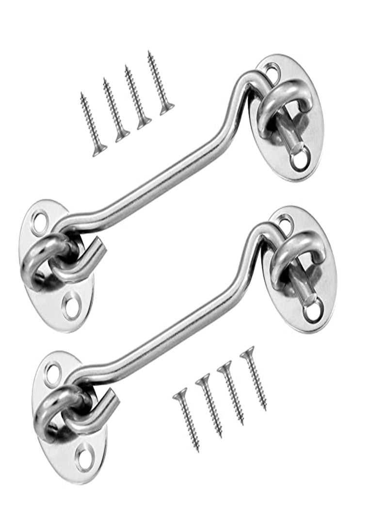 Excefore Cabin Hook, 2 Pack 3'' Barn Door Lock, Heavy Duty Solid Thicken Stainless Steel Gate Latch Lock, Add More Security and Privacy, Eye Latches & Bolt for Door Locks, Silver