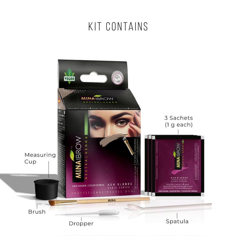 MinaiBrow MINA ibrow Henna Hair Color Professional Tint Kit With Brush Combo Pack | No Ammonia | Vegan & Cruelty Free | Upto 30 Applications (Ash Blond) - Image 2
