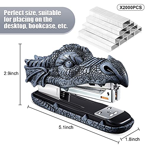 Pajean Dragon Stapler with 2000 Staples, Dragon Head Stapler Novelty Stapler Funny Carving Resin Faucet Stapler for Office Desk Stationery Desktop Accessory Home Decor(Grey) - Image 2